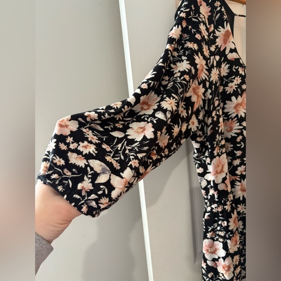 American Eagle XXL floral baby doll puff sleeve mini dress black pink plus size - Picture 3 of 14